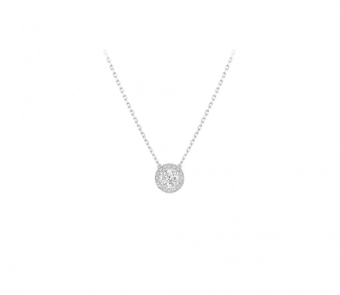 Collier Halo - Or blanc 18K (4,00 g), diamants 0,65 cts - Face