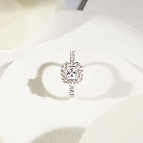 Bague Halo or blanc - diamants synthétiques - Courbet