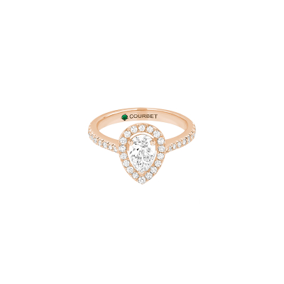 Bague Halo Poire ""C"" de Courbet 3/4 pavée en or rose - Face
