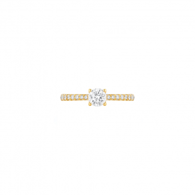 Solitaire 4 griffes ""C"" de Courbet pavé or jaune 18K et diamant de synthèse - Courbet