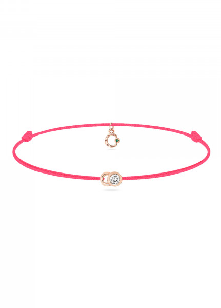 Bracelet cordon LET'S COMMIT rose fluo en or rose - Face - Courbet