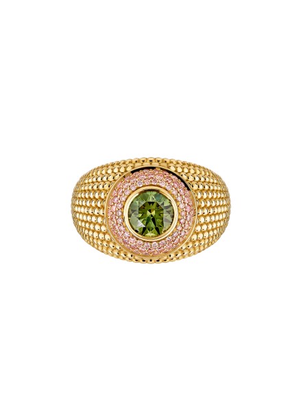 Bague COLETTE or jaune pavé rose et vert - vue 1 - Courbet