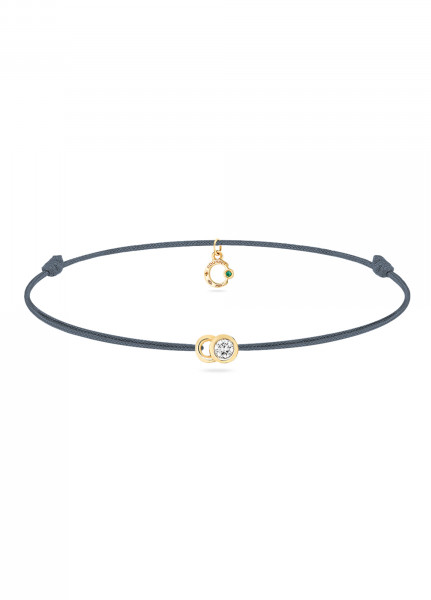 Bracelet cordon LET'S COMMIT bleu orage en or jaune - Face - Courbet