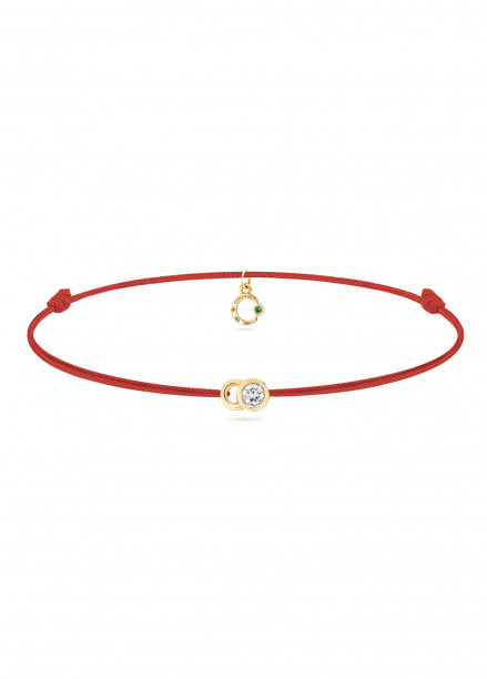 Bracelet cordon LET'S COMMIT rouge carmin en or jaune - Face - Courbet