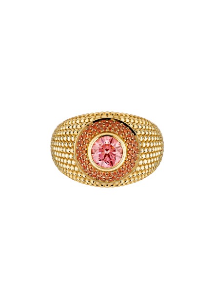 Bague COLETTE or jaune pavé orange et rose - vue 1 - Courbet