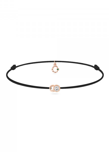 Bracelet cordon LET'S COMMIT noir carbone en or rose - Face - Courbet