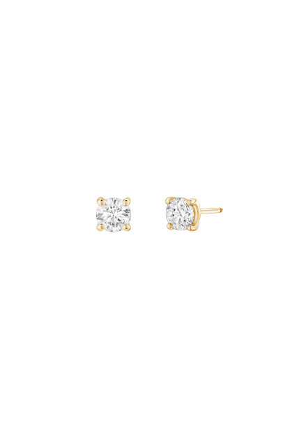 Boucles d’oreilles quatre griffes - Or jaune 18K (2,00 g), 2 diamants 0,60 ct - Courbet