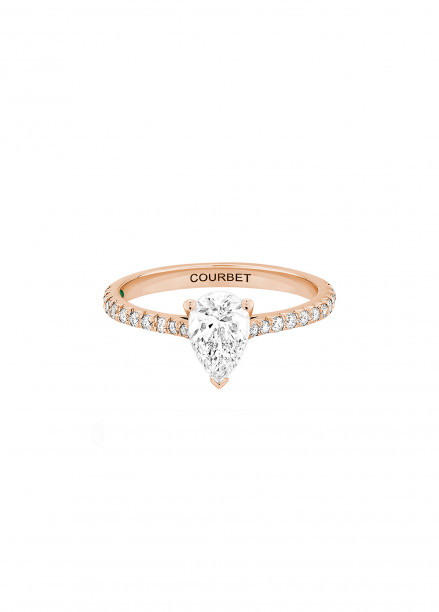 Solitaire 4 griffes ""C"" de Courbet taille Poire 3/4 pavé en or rose - Courbet