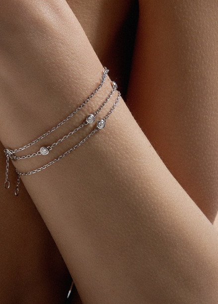 Bracelet Origine -Or blanc 18K (1,90 g), 3 diamants 0,30 carat - Courbet