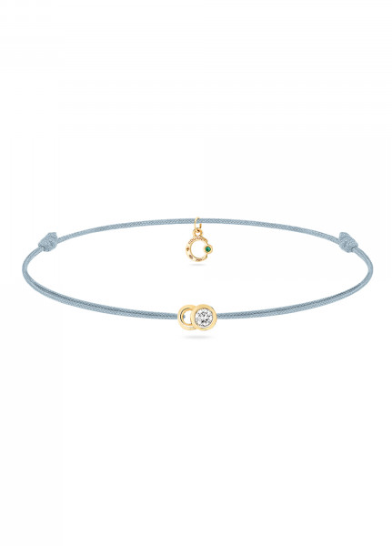 Bracelet cordon LET'S COMMIT bleu nuage en or jaune - Face - Courbet