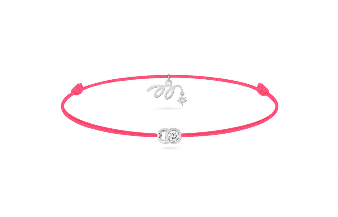 Bracelet cordon LET’S COMMIT MARZIA X COURBET « M » rose fluo en or blanc - packshot vue principale - Courbet