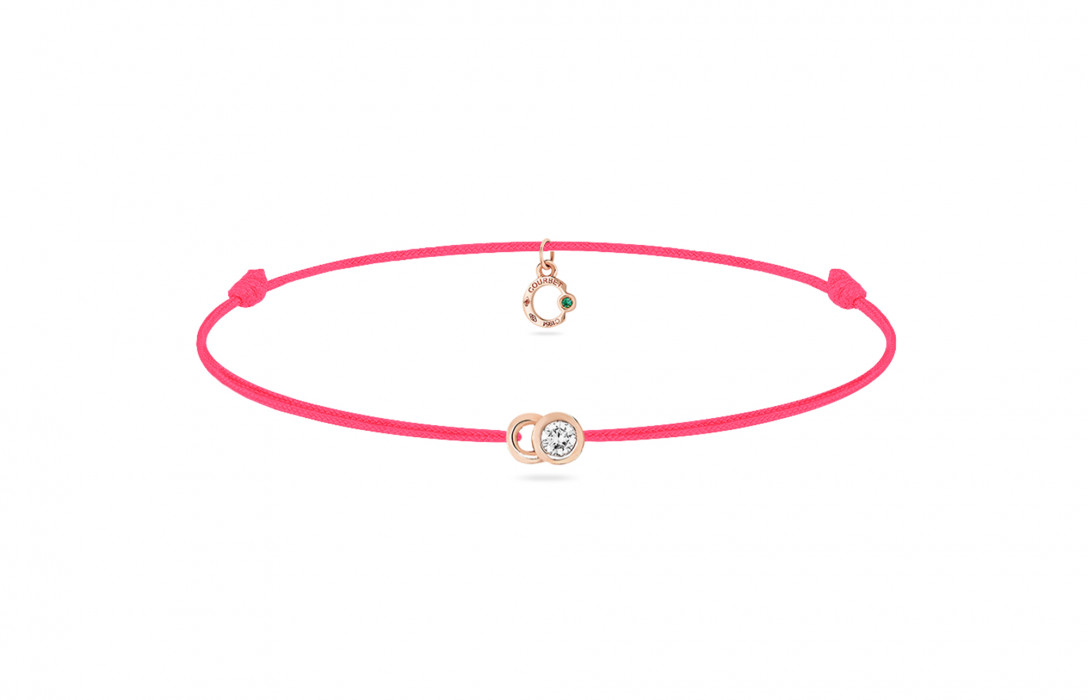 Bracelet cordon LET'S COMMIT rose fluo en or rose - Face - Courbet