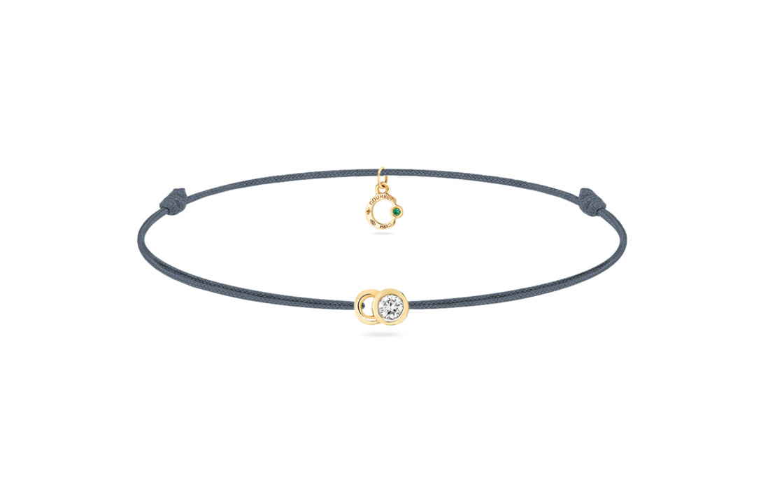 Bracelet cordon LET'S COMMIT bleu orage en or jaune - Face - Courbet