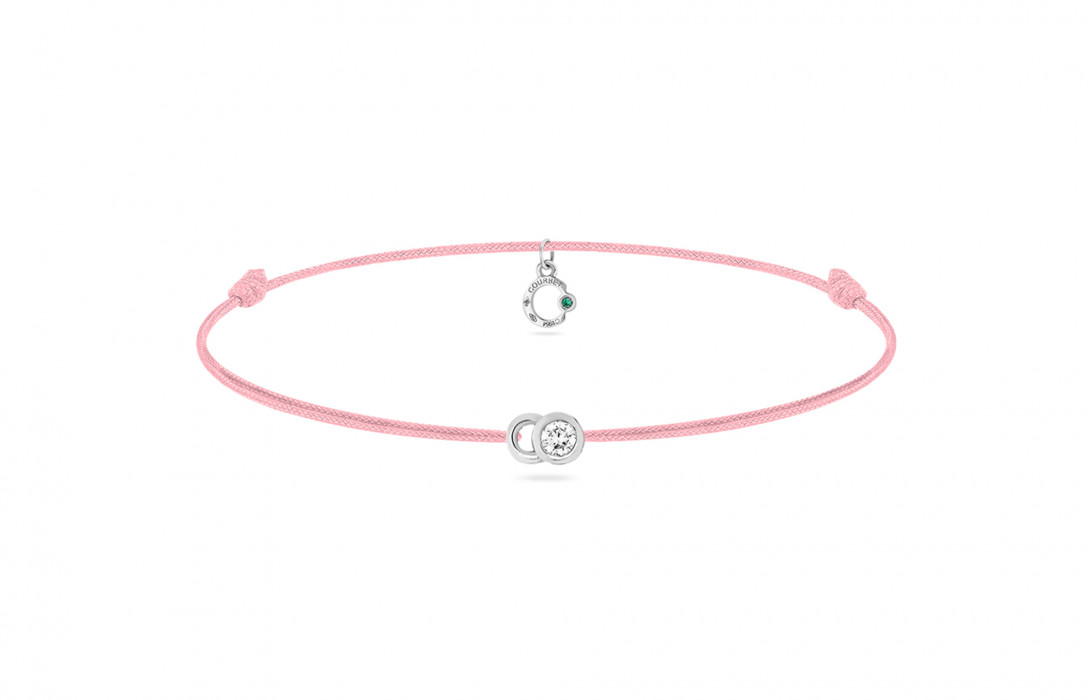 Bracelet cordon LET'S COMMIT rose ballerine en or blanc - Face - Courbet