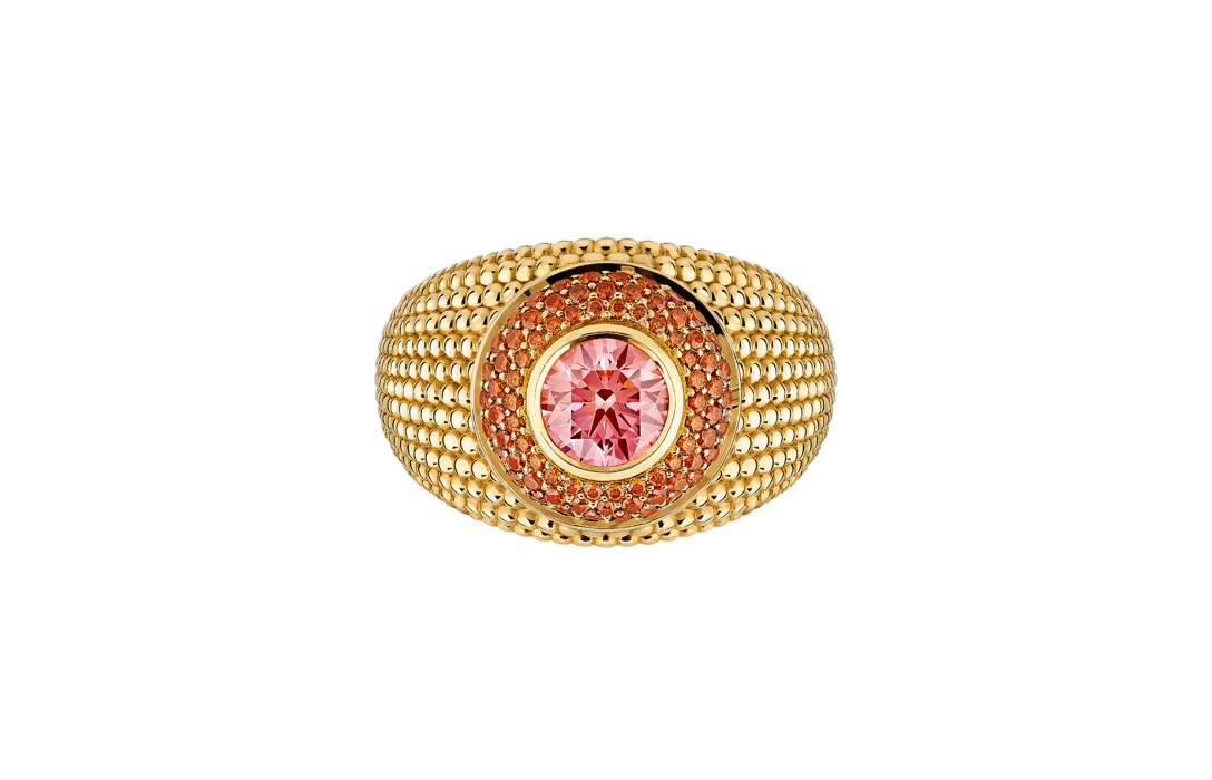 Bague COLETTE or jaune pavé orange et rose - vue 1 - Courbet