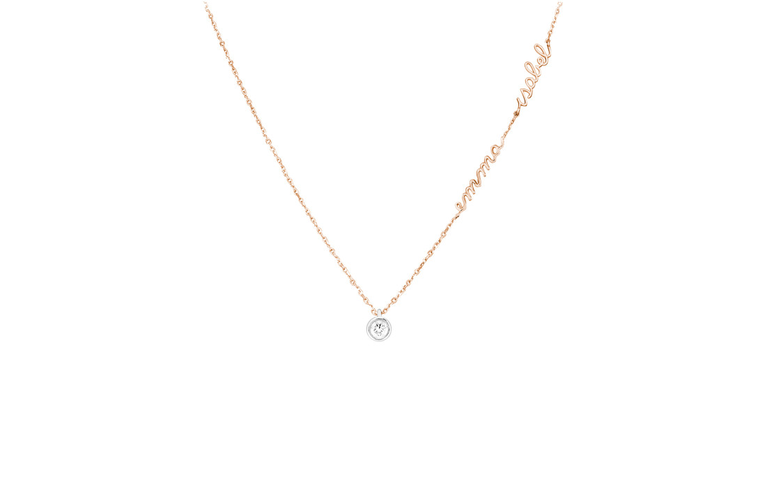 Courbet Collier pendentif ORIGINE personnalisé 2 prénoms en or rose serti clos or blanc - Courbet