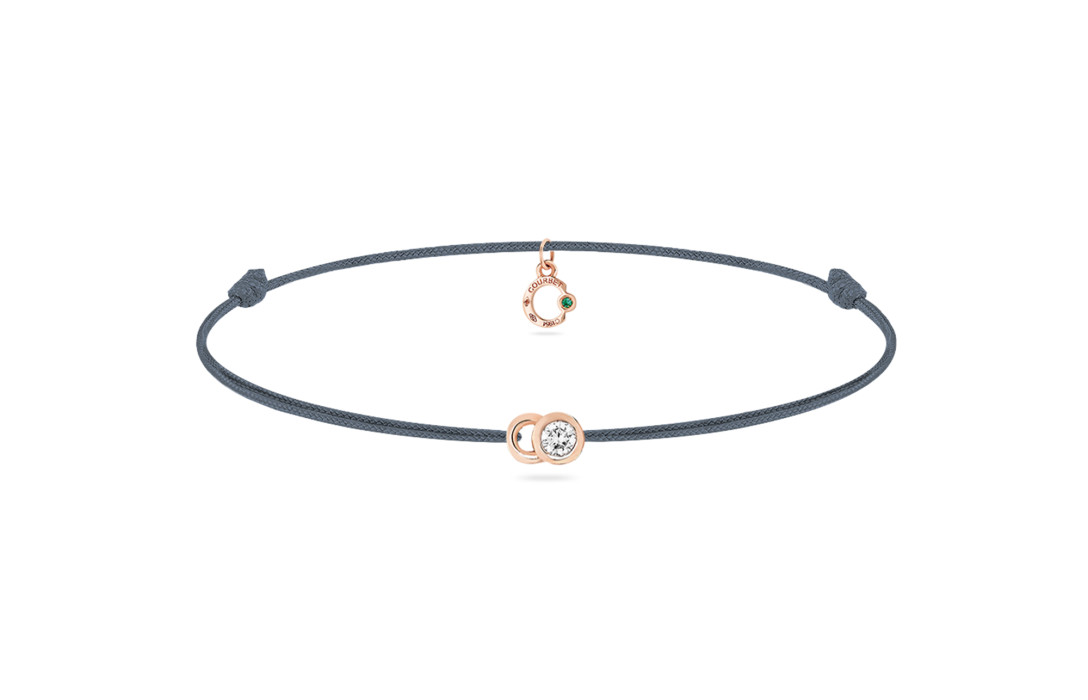 Bracelet cordon LET'S COMMIT bleu orage en or rose - Face - Courbet