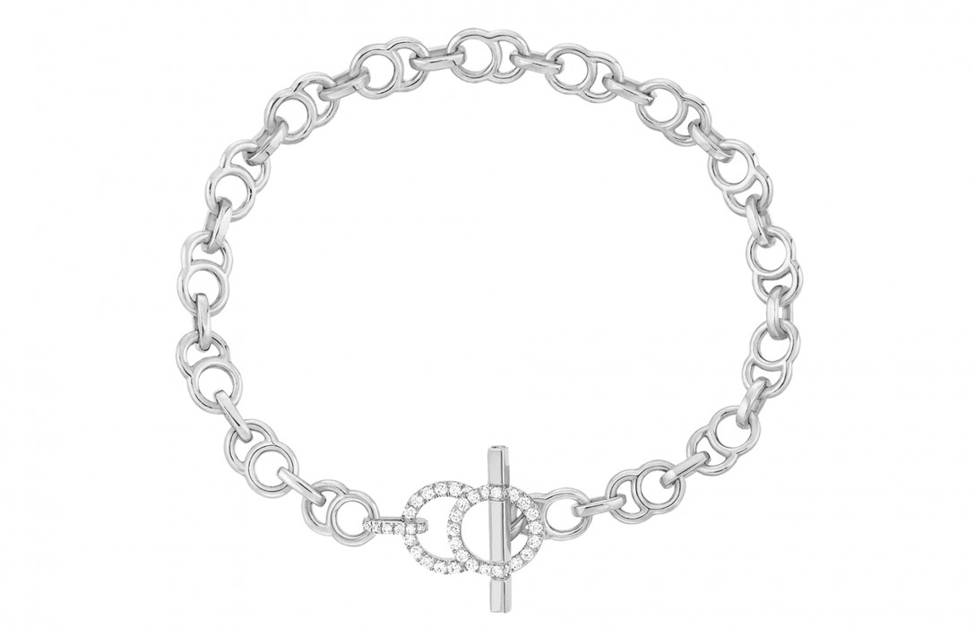 Bracelet chaîne CELESTE fermoir pavé en or blanc - Face - Courbet