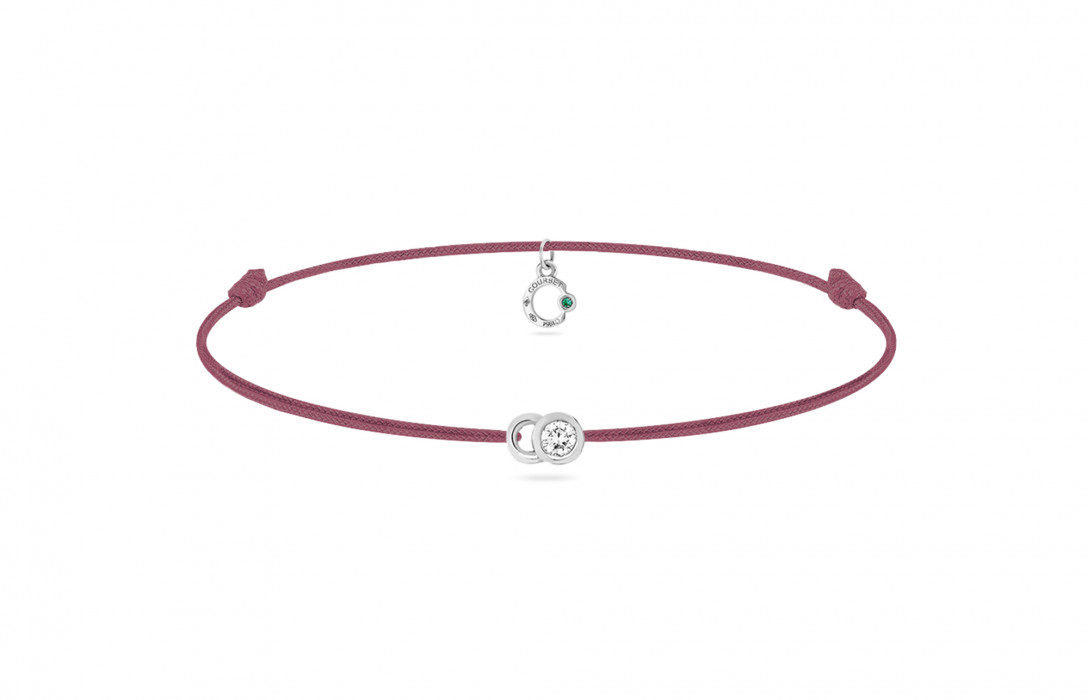 Bracelet cordon LET'S COMMIT bois de rose en or blanc - Face - Courbet