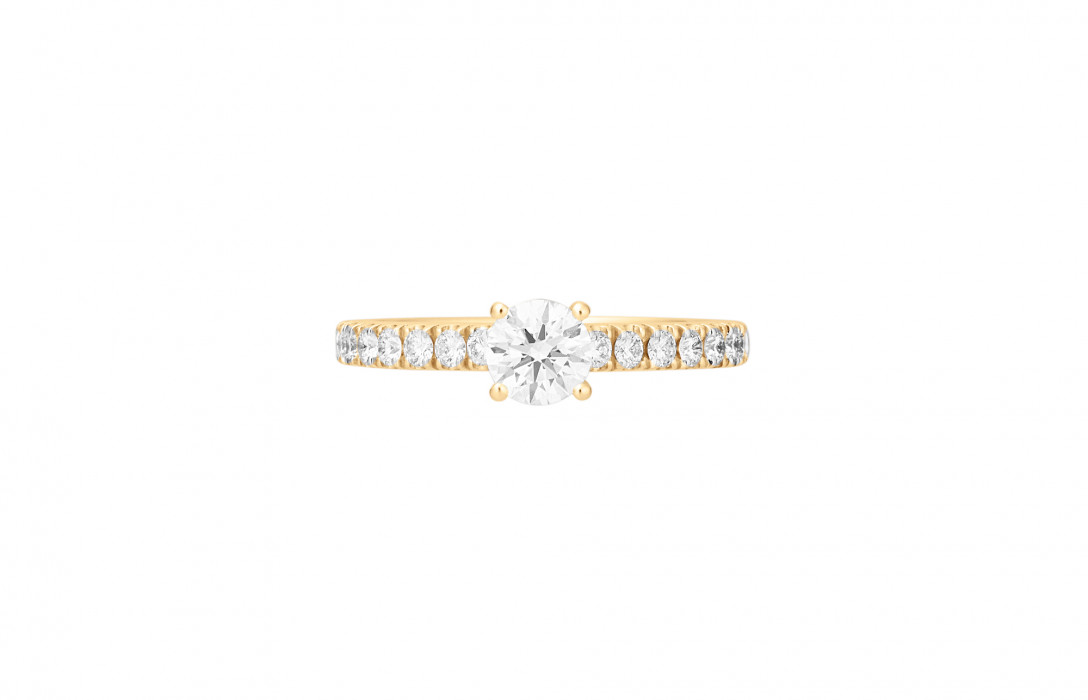 Bague solitaire quatre griffes - Or jaune 18K (2,20 g), diamants 0,10 ct - Courbet