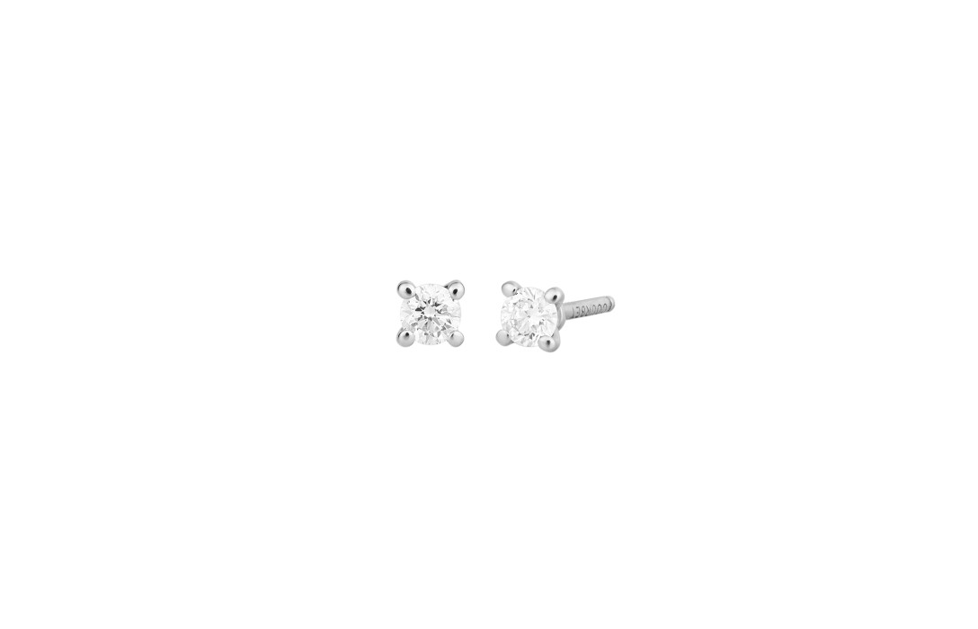 Boucles d’oreilles quatre griffes - Or blanc 18K (1,00 g), 2 diamants 0,20 ct - Courbet