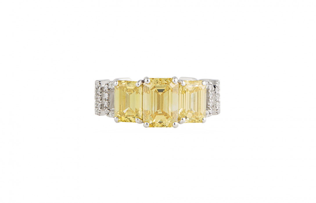 Bague Haute Joaillerie - Or blanc 18K (4,10 g), diamants jaunes et blancs 4,10 cts - Courbet