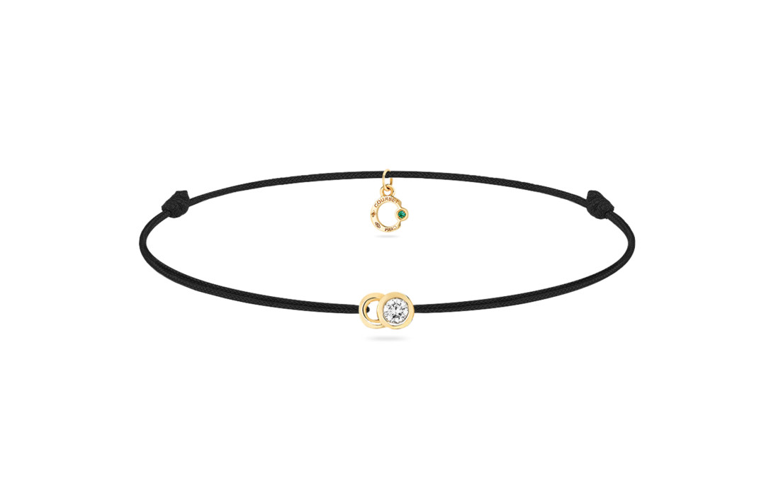 Bracelet cordon LET'S COMMIT noir carbone en or jaune - Face - Courbet