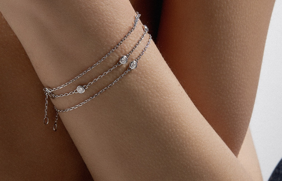 Bracelet Origine -Or blanc 18K (1,90 g), 3 diamants 0,30 carat - Courbet