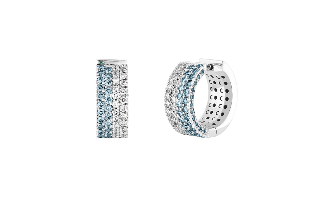Boucle d'oreille TENNIS or blanc pavé bleu PM - Courbet
