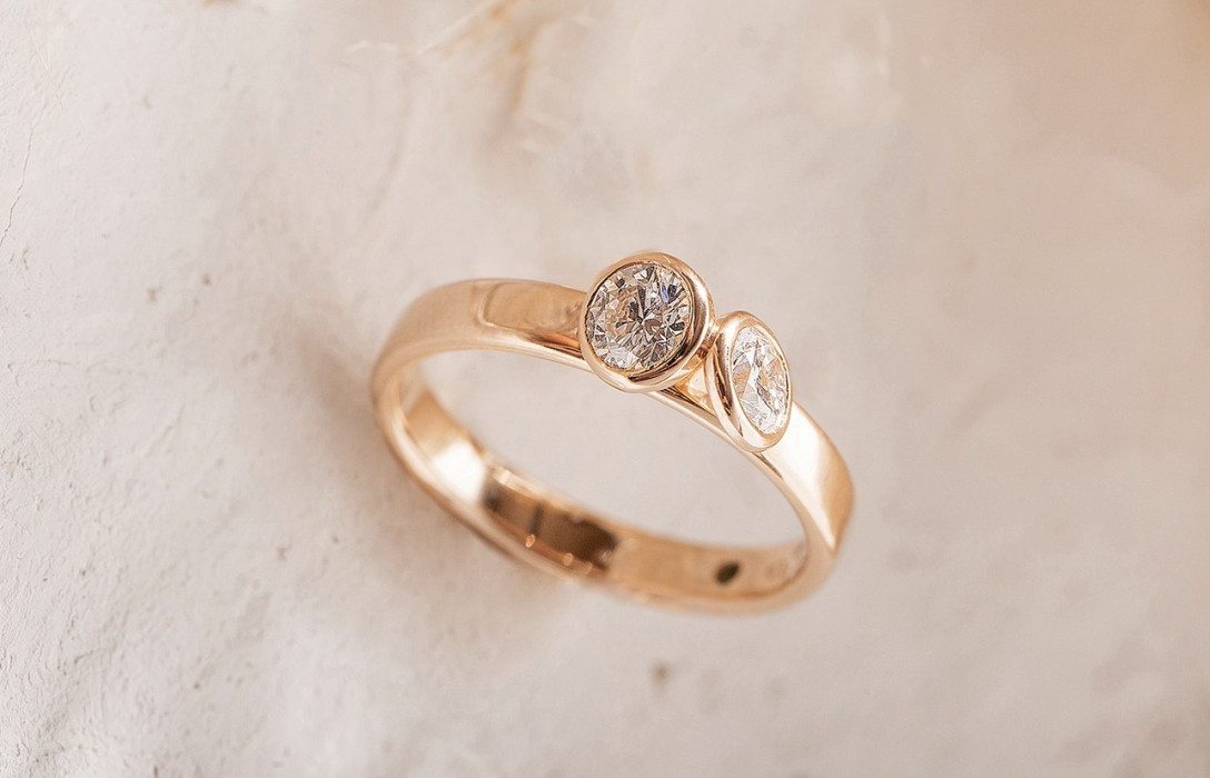 Bague 2 Courbet - Or rose 18K (3,50g), 2 diamants 0,5 ct - Courbet
