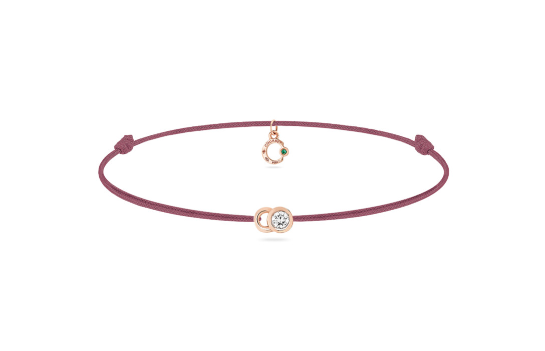 Bracelet cordon LET'S COMMIT bois de rose en or rose - Face - Courbet