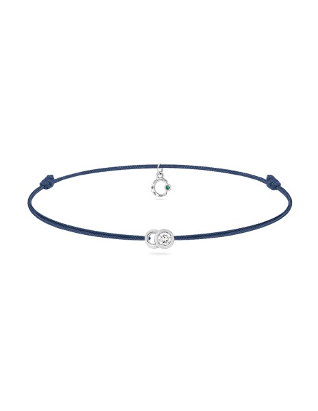 Bracelet cordon LET'S COMMIT bleu Courbet en or blanc - Face - Courbet
