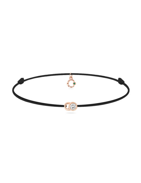 Bracelet cordon LET'S COMMIT noir carbone en or rose - Face - Courbet