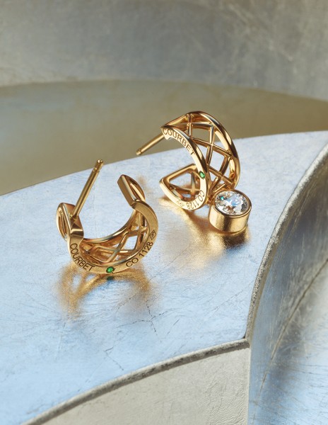 Boucles d'oreilles Pont des Arts - Or jaune 18K (5,80 g), diamant synthétique - Face - Courbet