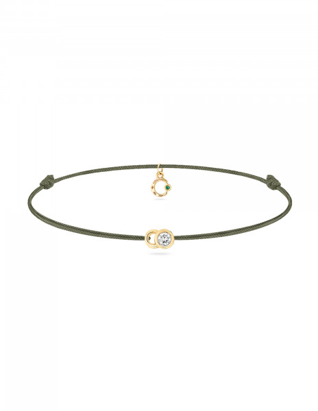 Bracelet cordon LET'S COMMIT vert jungle en or jaune - Face - Courbet