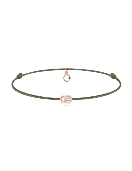 Bracelet cordon LET'S COMMIT vert jungle en or rose - Face - Courbet
