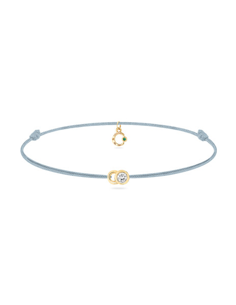 Bracelet cordon LET'S COMMIT bleu nuage en or jaune - Face - Courbet