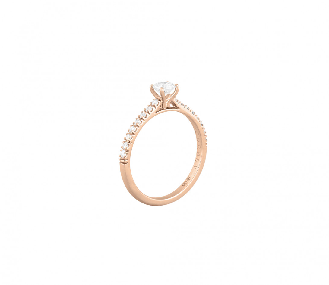 Solitaire quatre griffes - Or rose 18K (2,20 g), diamants 0,3 cts - Côté
