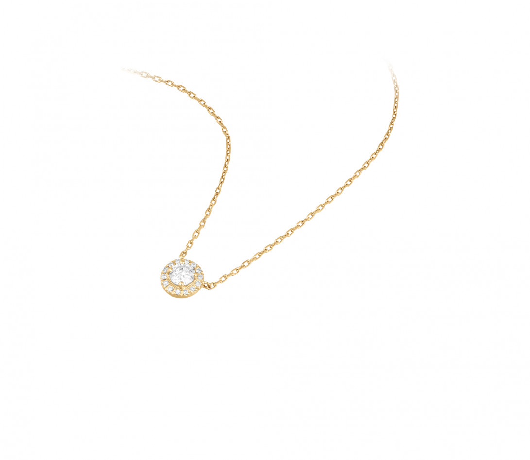 Collier Halo - Or jaune 18K (4,00 g), diamants 0,65 cts - Vue 2