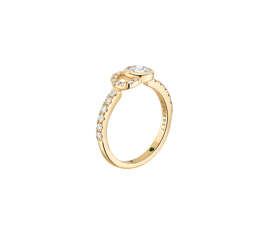 Bague CO demi pavée - Or jaune 18K, diamants synthétiques - Vue 2