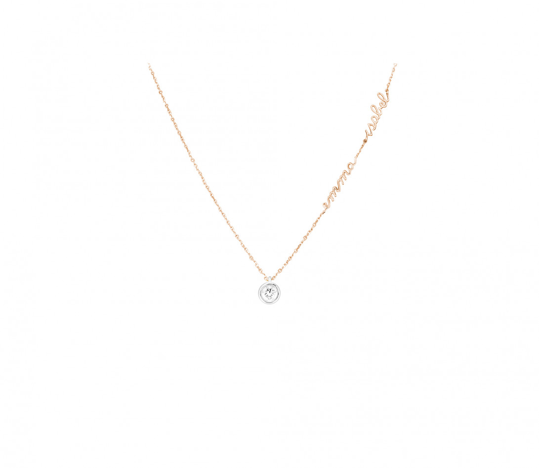 Collier ORIGINE personnalisé 2 prénoms en or rose 18K et diamants de synthèse - Courbet - Porté