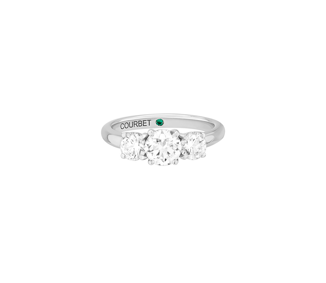 Bague solitaire Trio - Or blanc 18K (4,30 g), 3 diamants 1,45 cts - Face