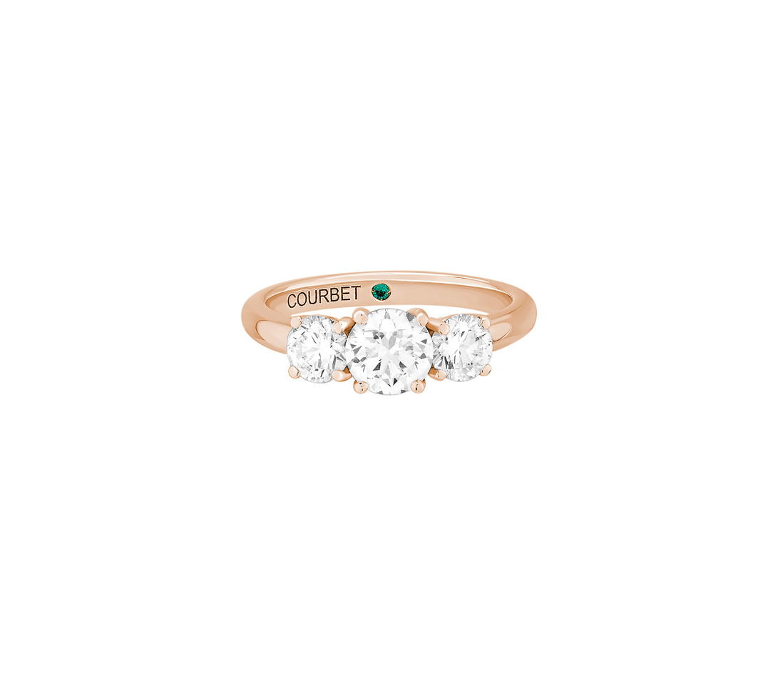 Bague solitaire Trio - Or rose 18K (4,30 g), 3 diamants 1,45 cts - Face