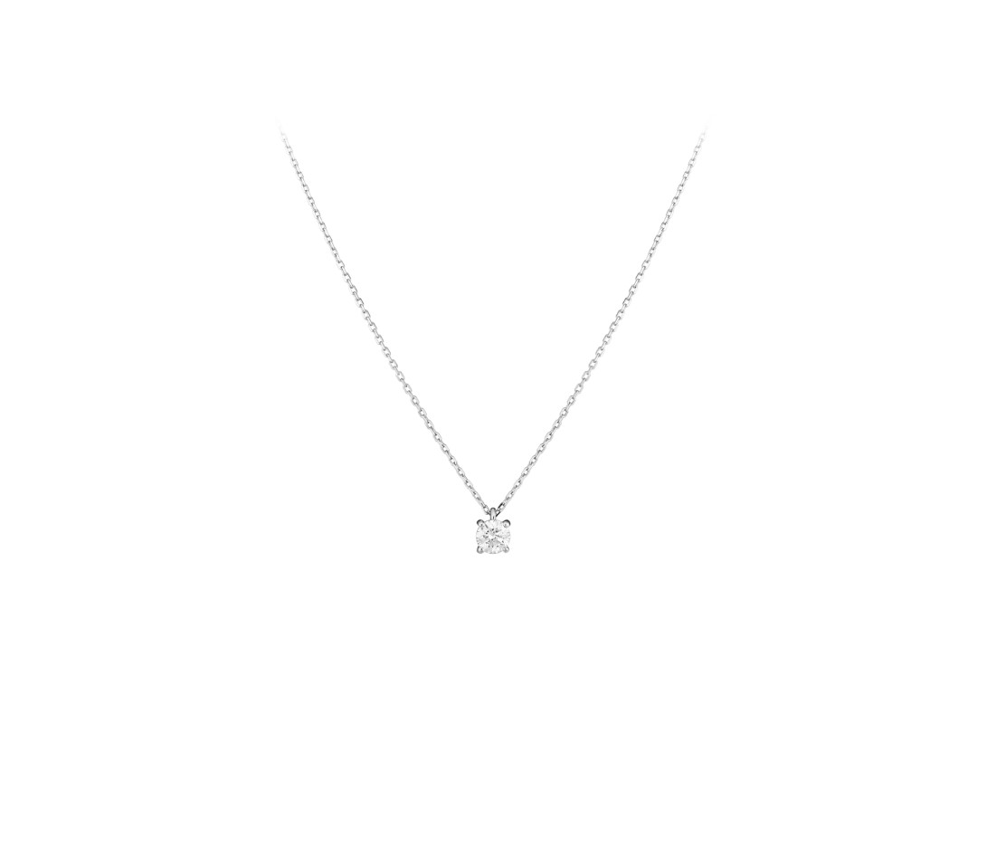 Collier quatre griffes - Or blanc 18K (2,00 g), diamant 0,2 ct - Face