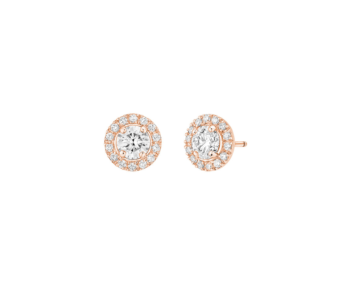 Boucles d'oreilles puces Halo en or rose et diamants de synthèse 0,6ct