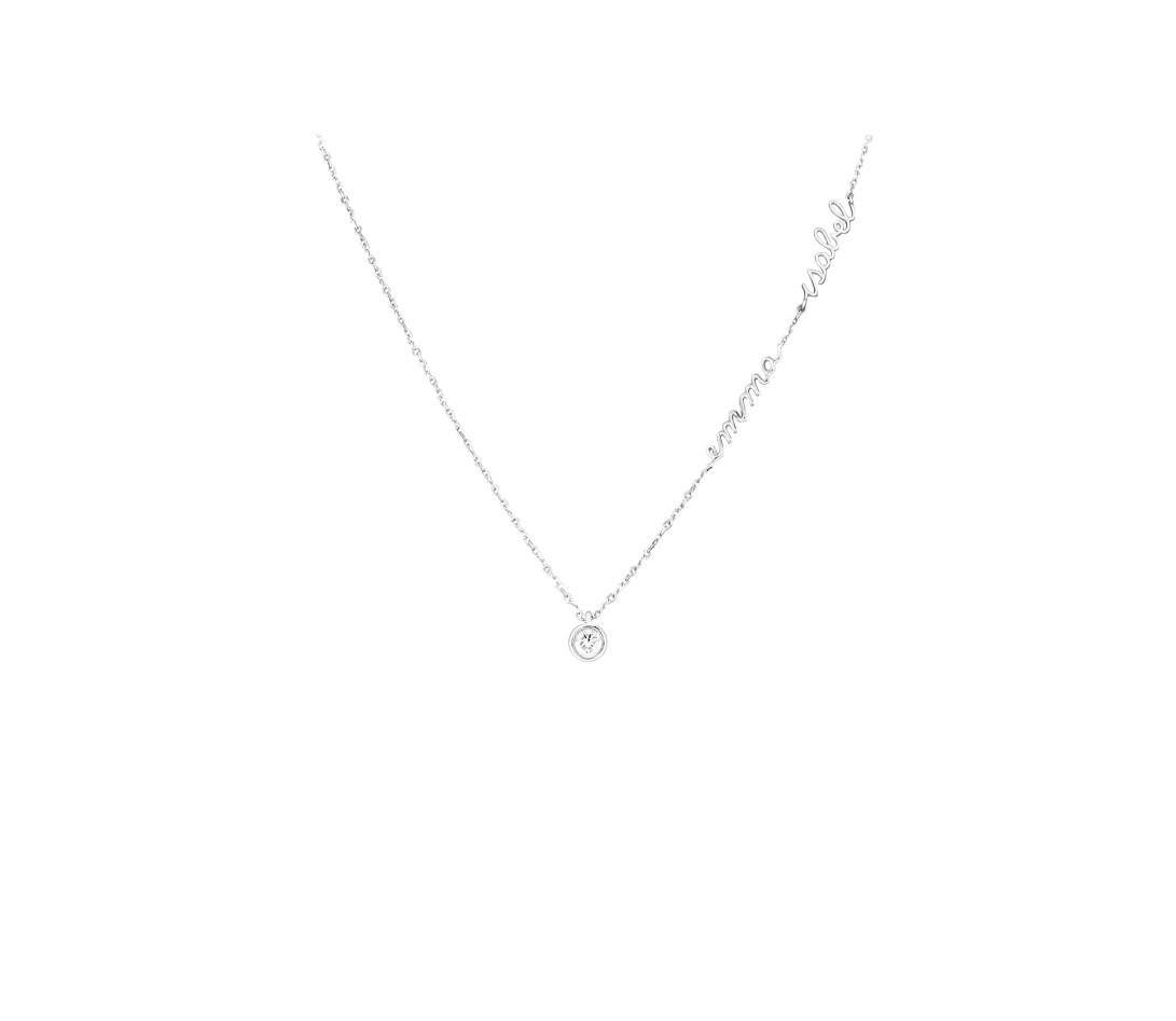 Collier ORIGINE personnalisé 2 prénoms en or blanc 18K et diamants de synthèse - Courbet - Porté