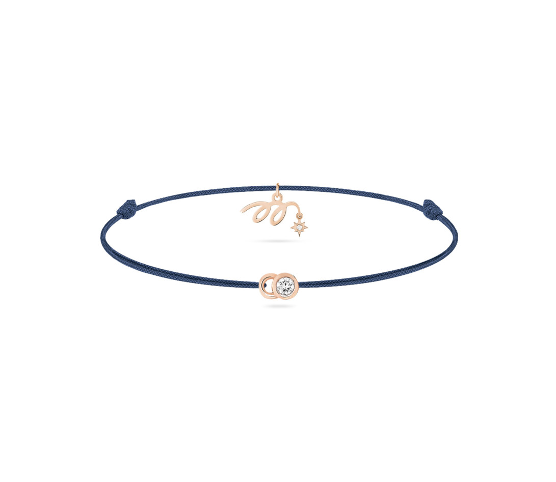 Bracelet cordon LET’S COMMIT MARZIA X COURBET « M » bleu Courbet en or rose - packshot -Courbet