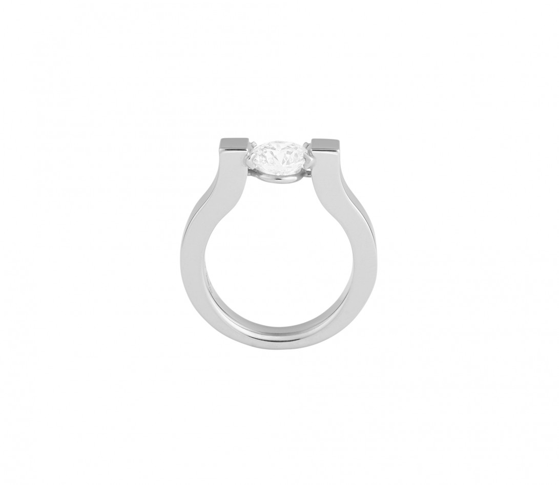 Bague Icone - Or blanc 18K (9,50 g), diamant 1,2 cts - Face