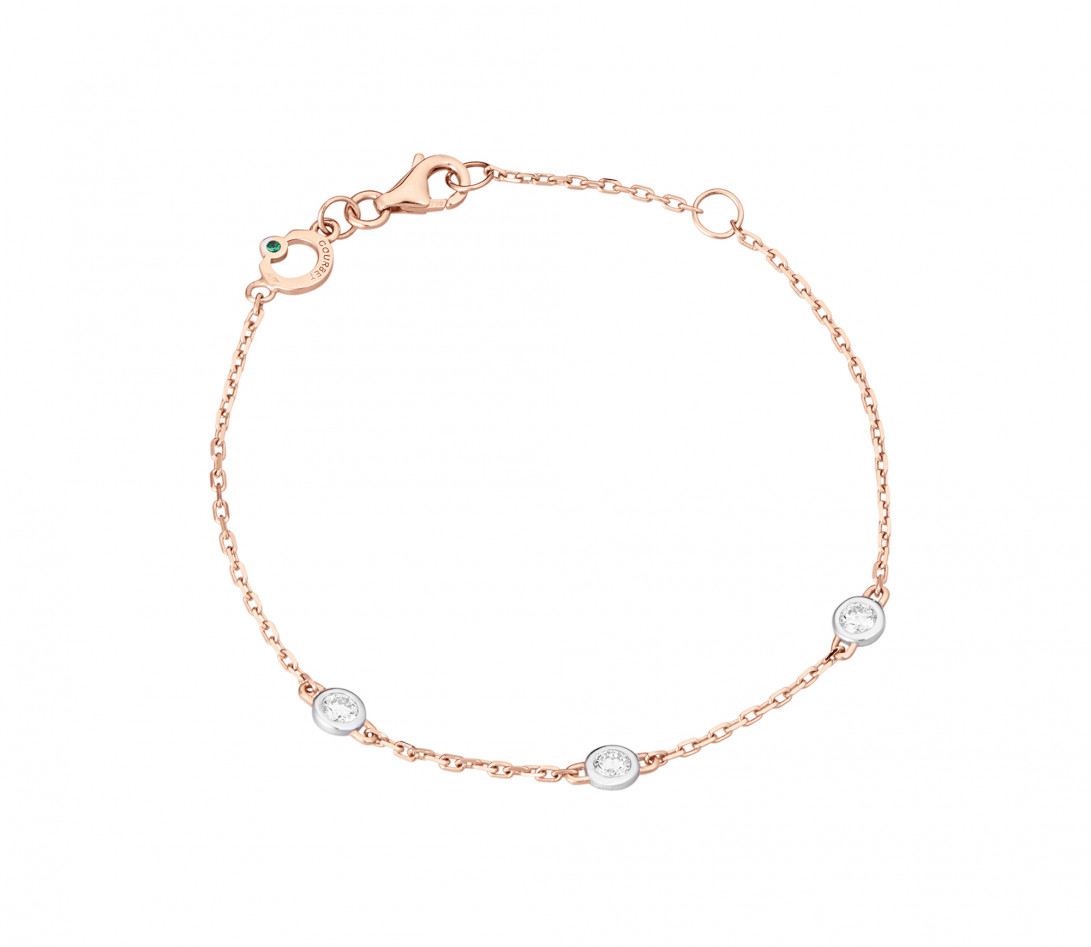 Bracelet Origine - Or rose - 3 diamants - 0,3 cts - Rond