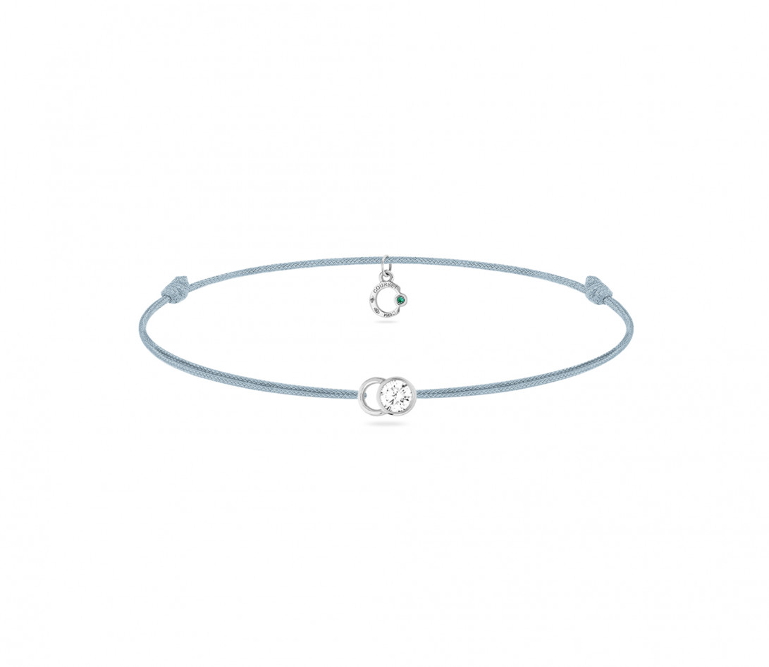 Bracelet cordon LET'S COMMIT bleu nuage en or blanc - Face